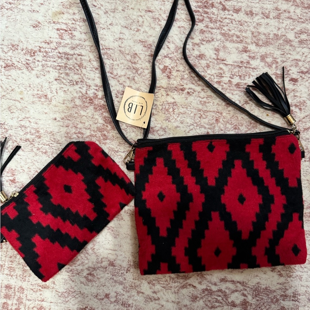 L&B Red and Black Geometric Crossbody Bags